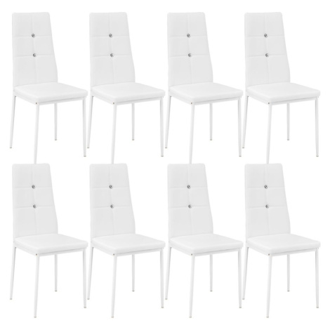 tectake 404124 8 jídelní židle, ozdobné kamínky - bílá - bílá