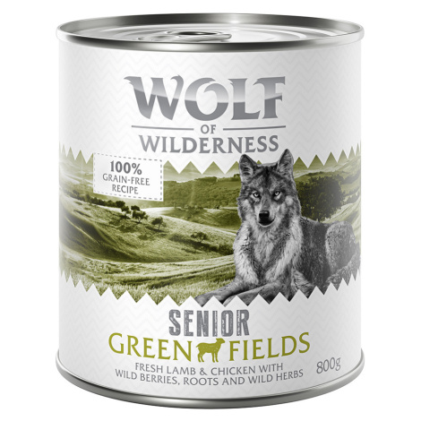 Výhodné balení: Wolf of Wilderness Senior 12 x 800 g - Green Fields - jehněčí & kuřecí
