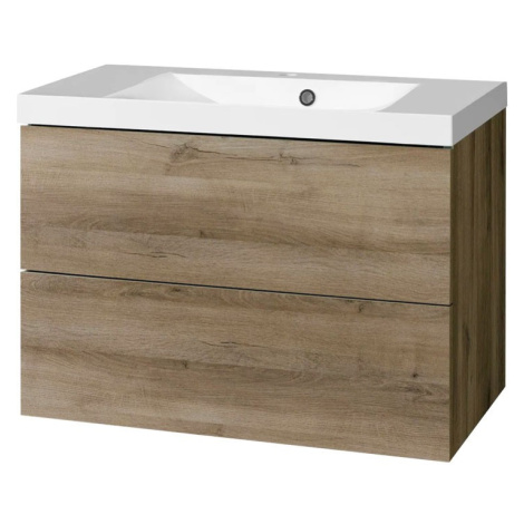 Mereo Aira, koupelnová skříňka s umyvadlem z litého mramoru 81 cm, dub Halifax CN741M