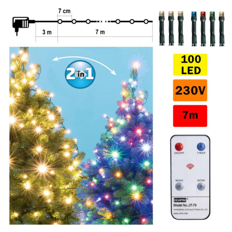 LED Vánoční venkovní řetěz 100xLED 10m IP44 teplá bílá/multicolor + DO Donoci