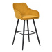 Estila Moderní barová židle Vittel ze sametu ve žluté barvě s černými kovovými nohami 102cm