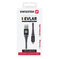 SWISSTEN DATOVÝ KABEL KEVLAR USB / LIGHTNING 1,5 M ANTRACIT