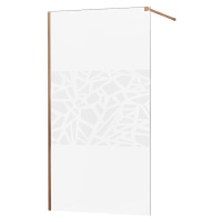 MEXEN/S KIOTO Sprchová zástěna WALK-IN 90x200 cm 8 mm, růžové zlato, bílý vzor 800-090-101-60-85