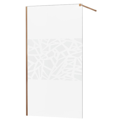 MEXEN/S KIOTO Sprchová zástěna WALK-IN 90x200 cm 8 mm, růžové zlato, bílý vzor 800-090-101-60-85