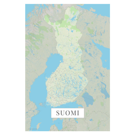 Mapa Finsko color, 26.7x40 cm