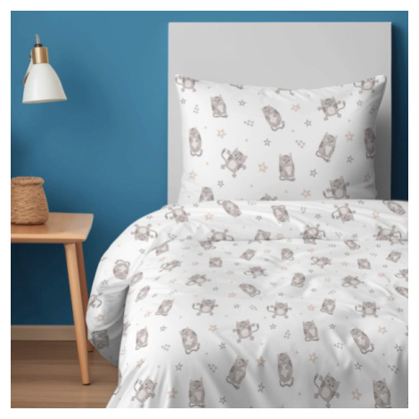 Bavlněné dětské povlečení bílé s kočkou 2 kusy: 1 ks 160x200 + 1 ks 70x80