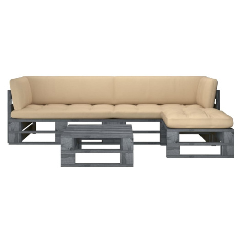 vidaXL 4dílná zahradní sedací souprava z palet a podušky šedá borovice