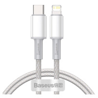 Kabel USB-C na Lightning Baseus High Density Braided, 20W, 5A, PD, 1m (bílý)