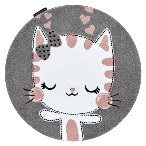 Dywany Łuszczów Dětský kusový koberec Petit Kitty cat grey kruh - 120x120 (průměr) kruh cm