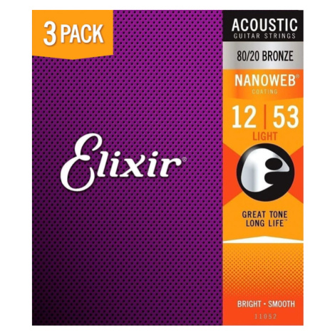 Elixir 16539 Nanoweb Bronze Light (12-53), 3-pack