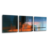 Impresi Obraz Abstrakt modrý s oranžovým detailem - 90 x 30 cm (3 dílný)