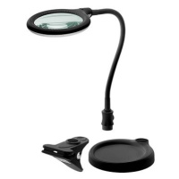 Goobay Stolní lampa s lupou, 100 mm, 3 dioprie, LED osvětlení 6 W, klip a stojánek, černá