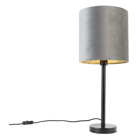 Moderní stolní lampa černá s šedým stínidlem 25 cm - Simplo QAZQA