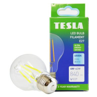 Tesla Filament A class, E27, 4W, 840lm, 6500K studená bílá, 360st, čirá, 230V, 25 000h