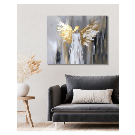 Obrazy na stěnu - Bílý anděl se zlatými křídly Rozměr: 80x100 cm, Rámování: vypnuté plátno na rá