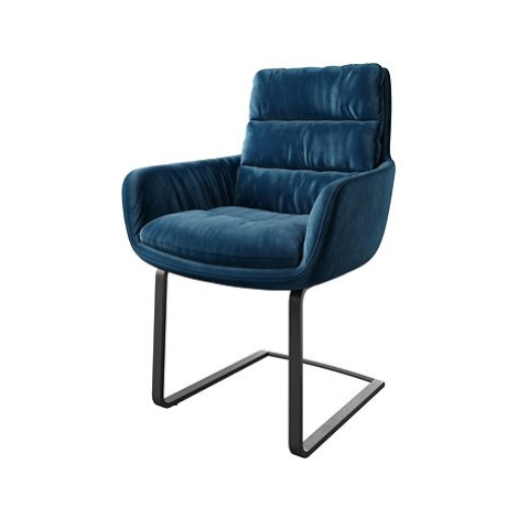 DELIFE Jídelní židle Abelia-Flex s područkou samet modrá konzolová podnož plochá černá