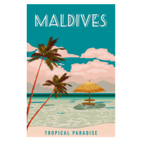 Ilustrace Travel poster Maldives tropical resort vintage, VectorUp, 26.7 × 40 cm