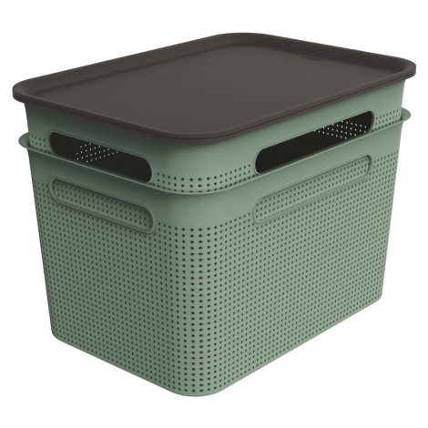 Zelené plastové úložné boxy s víkem v sadě 2 ks 26,5x36,5x26 cm Brisen – Rotho