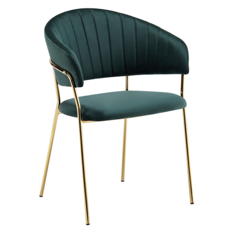 Designové jídelní křeslo, tmavě zelená Velvet látka/gold chrom zlatý, DASMIN TYP 1 Tempo Kondela