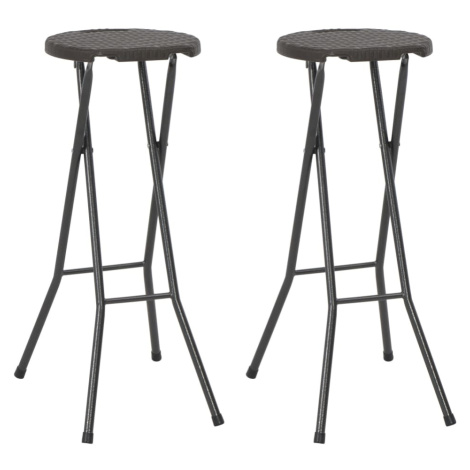 vidaXL Skládací barové stoličky 2 ks HDPE a ocel hnědé ratanový vzhled