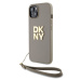 DKNY PU Leather Stack Logo Wrist Strap kryt iPhone 14 béžový