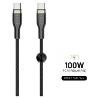 FIXED opletený kabel USB-C/USB-C (PD), 0,5m, USB 2.0, 100W, černý