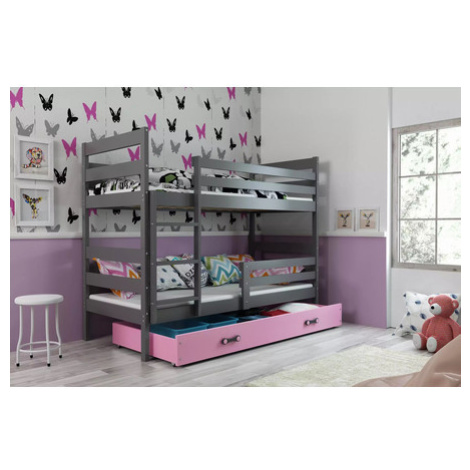 Dětská patrová postel ERYK 90x200 cm - grafit Růžová BMS