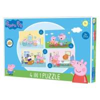 Dětské puzzle 4v1 PRASÁTKO PEPPA den s rodinou, 19x29 cm