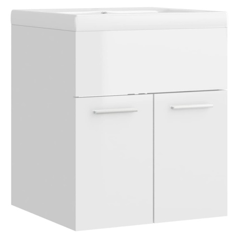 vidaXL Skříňka se zápustným umyvadlem bílá lesklá kompozitní dřevo