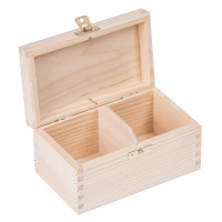 FK Dřevěná krabička na čaj s přihrádkami, se zámkem - 16x9x8 cm, Přírodní