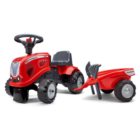 FALK Dětský traktor Baby Mac Cormick červený s přívěsem + příslušenství od 1 roku s vlečkou