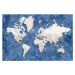 Mapa Blue and beige watercolor detailed world map, Blursbyai, 40 × 26.7 cm