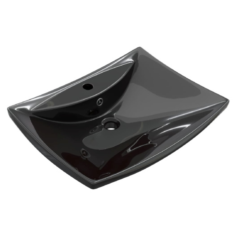 vidaXL Černé luxusní keramické umyvadlo obdélníkové s přepadem a otvorem na baterii