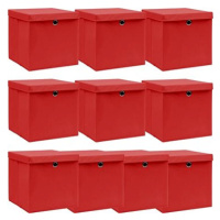 Shumee Úložné boxy s víky 10 ks, 32 × 32 × 32 cm textil, červené
