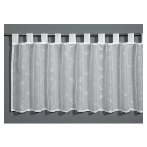 Sehlbach Vitrážová záclona s poutky, výšivka kostkovaná, bílo-šedá, 140 x 48 cm