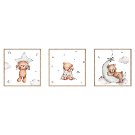 Dětské obrázky v sadě 3 ks 20x20 cm Teddy Bear