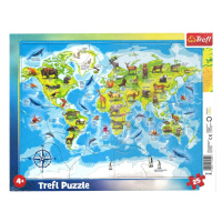 Trefl | Rámové puzzle 25ks. | Mapa světa se zvířaty