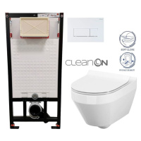 DEANTE Podomítkový rám, pro závěsné WC mísy + SLIM tlačítko bílé + WC CERSANIT CLEANON CREA OVÁL