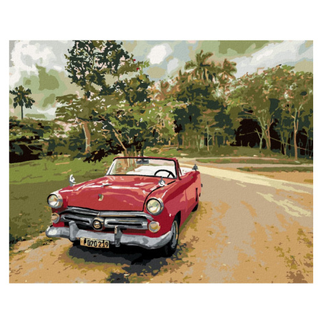 Malování podle čísel - ČERVENÉ AUTO NA CESTĚ Rozměr: 40x50 cm, Rámování: vypnuté plátno na rám
