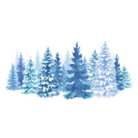 Ilustrace watercolor snowy forest illustration, Christmas fir, wacomka, (40 x 24.6 cm)