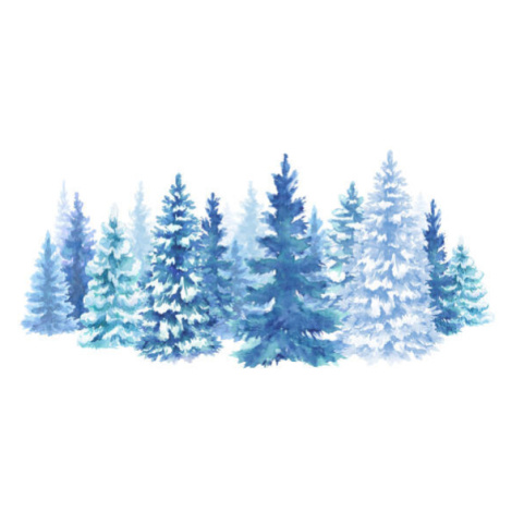 Ilustrace watercolor snowy forest illustration, Christmas fir, wacomka, (40 x 24.6 cm)