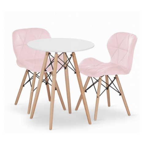 Jídelní stůl TODI bílý 60 cm se dvěma židlemi LAGO růžové