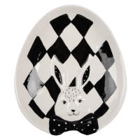 Černobílý asymetrický porcelánový talíř Circus Bunny – 21x18x4 cm