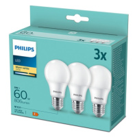 LED žárovky E27 Philips A60 8W (60W) teplá bílá (2700K) 3ks