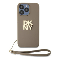 Pouzdro DKNY PU Leather Stack Logo Wrist Strap zadní kryt Apple iPhone 14 PRO MAX Beige