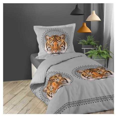 Bavlněné povlečení na postel šedé barvy s tygrem JACANA 140 x 200 cm