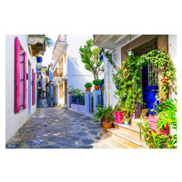 Fotografie Charming traditional narrow streets of greek, Freeartist, 40 × 26.7 cm