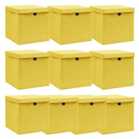 Úložné boxy s víky 10 ks žluté 32 x 32 x 32 cm textil