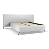 Světle šedá čalouněná dvoulůžková postel s úložným prostorem a roštem 180x200 cm Walter – Milo C