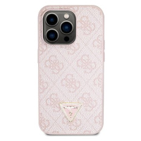 Guess PU 4G Strass Triangle Metal Logo Zadní Kryt pro iPhone 15 Pro Pink